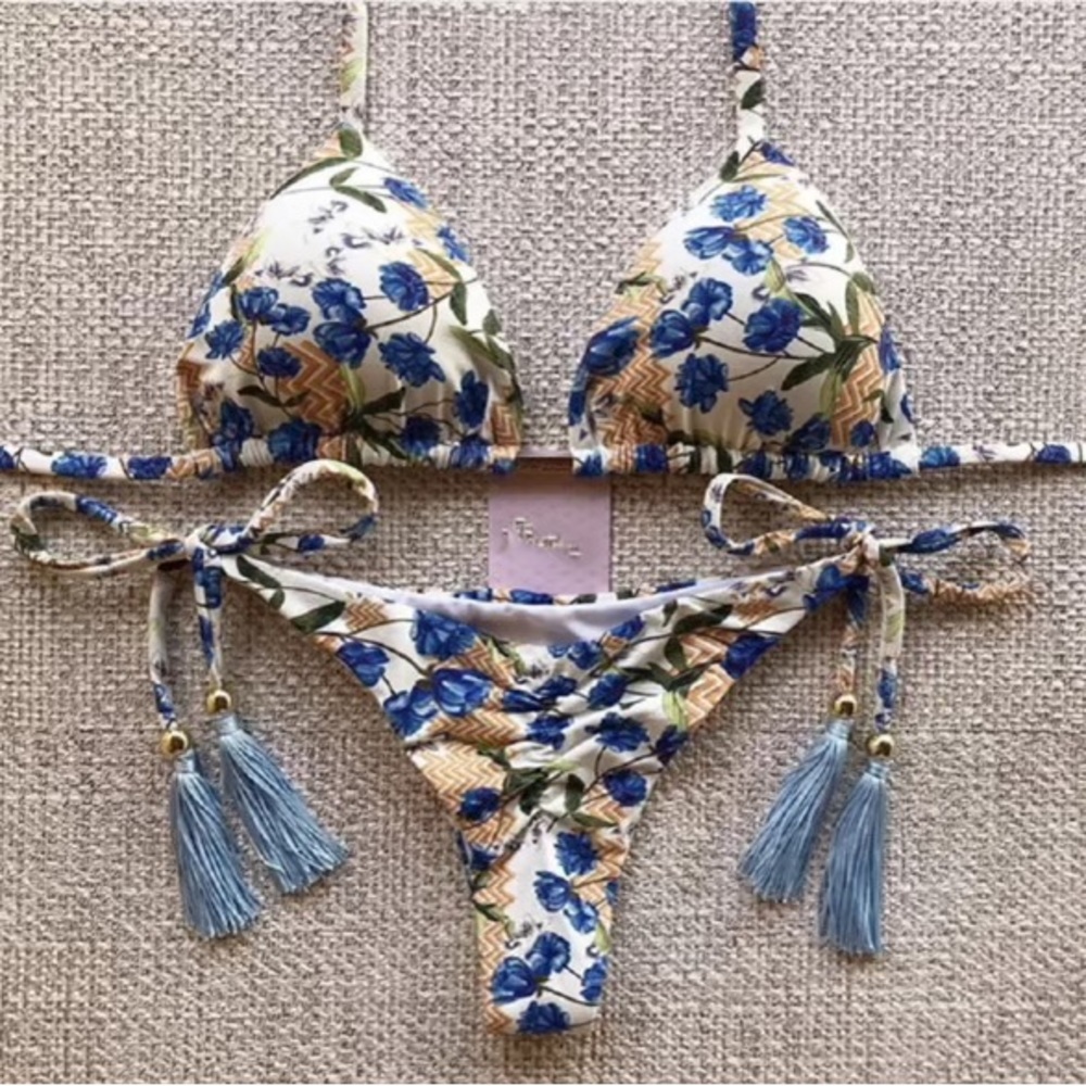 Brazilian Blue and White Triangle Bikini Set Size Small